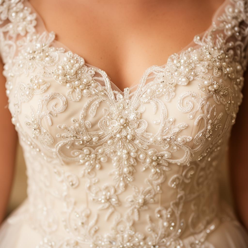 Detailed gown beading and embellishments